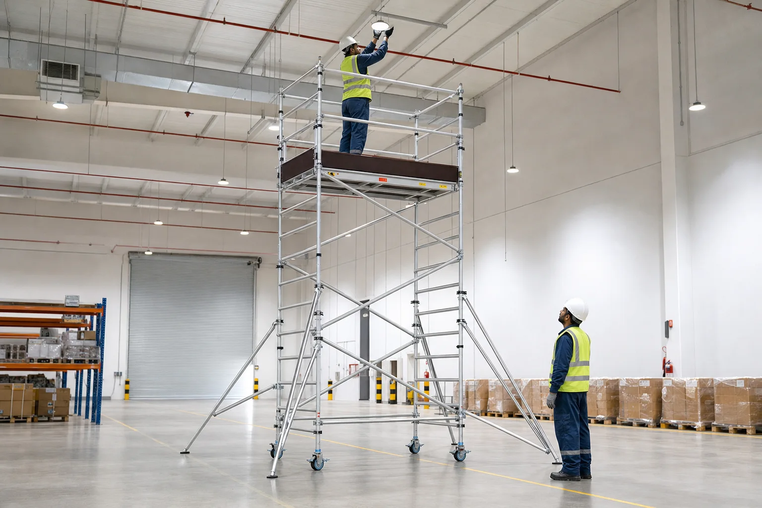 Aluminium scaffold tower used for indoor maintenance