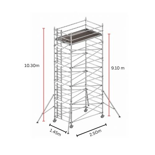 10m double width aluminium mobile scaffolding tower with locking wheels