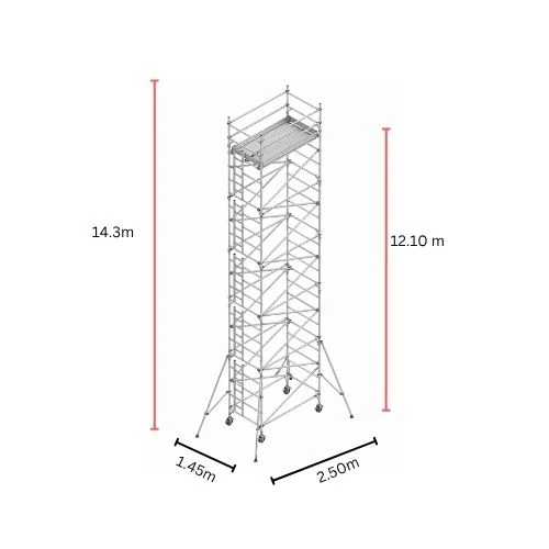 14m double width aluminium mobile scaffolding tower with locking wheels