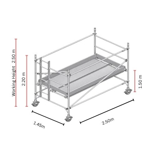 2m double width aluminium mobile scaffolding tower with locking wheels