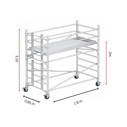 3m single width aluminium mobile scaffolding tower with locking wheels