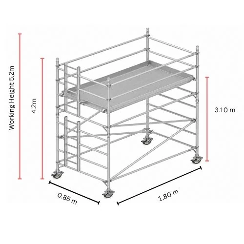 4m single width aluminium mobile scaffolding tower with locking wheels
