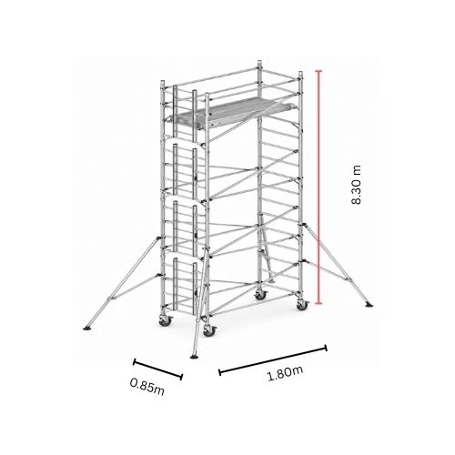 8m single width aluminium mobile scaffolding tower with locking wheels