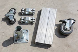 Scaffolding accessories on concrete surface