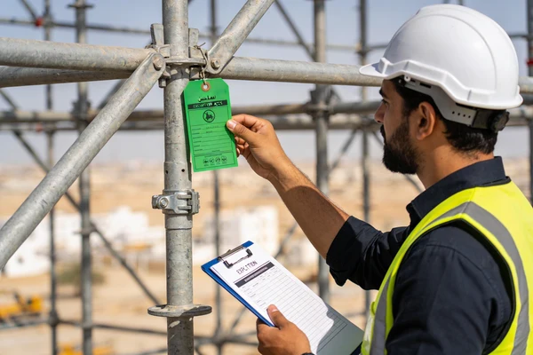 Scaffolding inspector checking green tag